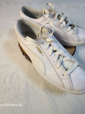 Puma Women's White Low-Top Sneakers with Gold Logo